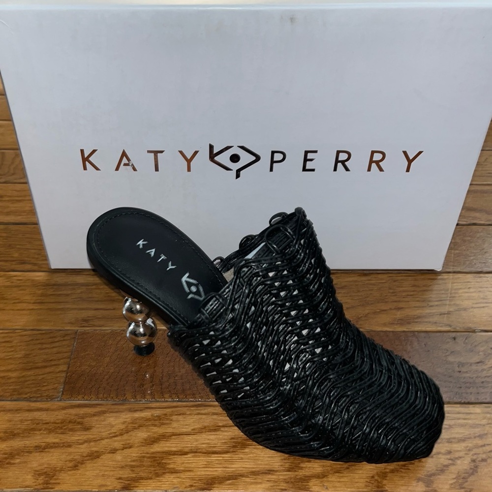 Katy Perry The Bead Zig Zag Healed Mules Black & Translucent Women’s Size 5